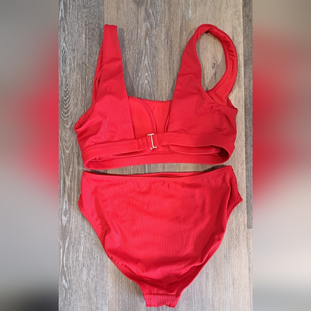 Kona Sol Ribbed 2 Piece Swimsuit Red S/M - Picture 5 of 5